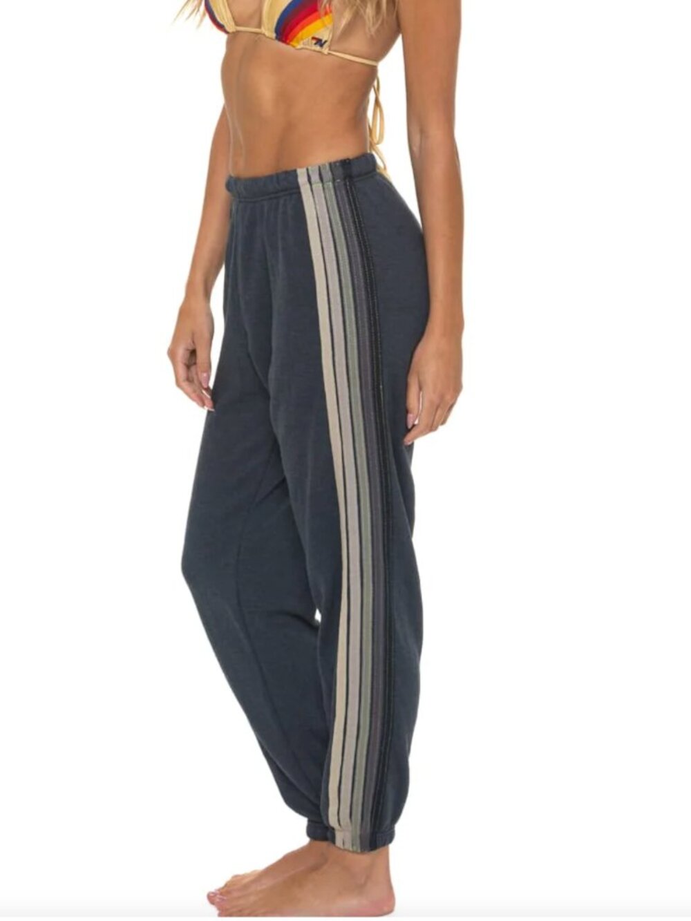 Aviator Nation Womens 5 Stripe Charcoal Grey Sweatpants Large MSRP $170